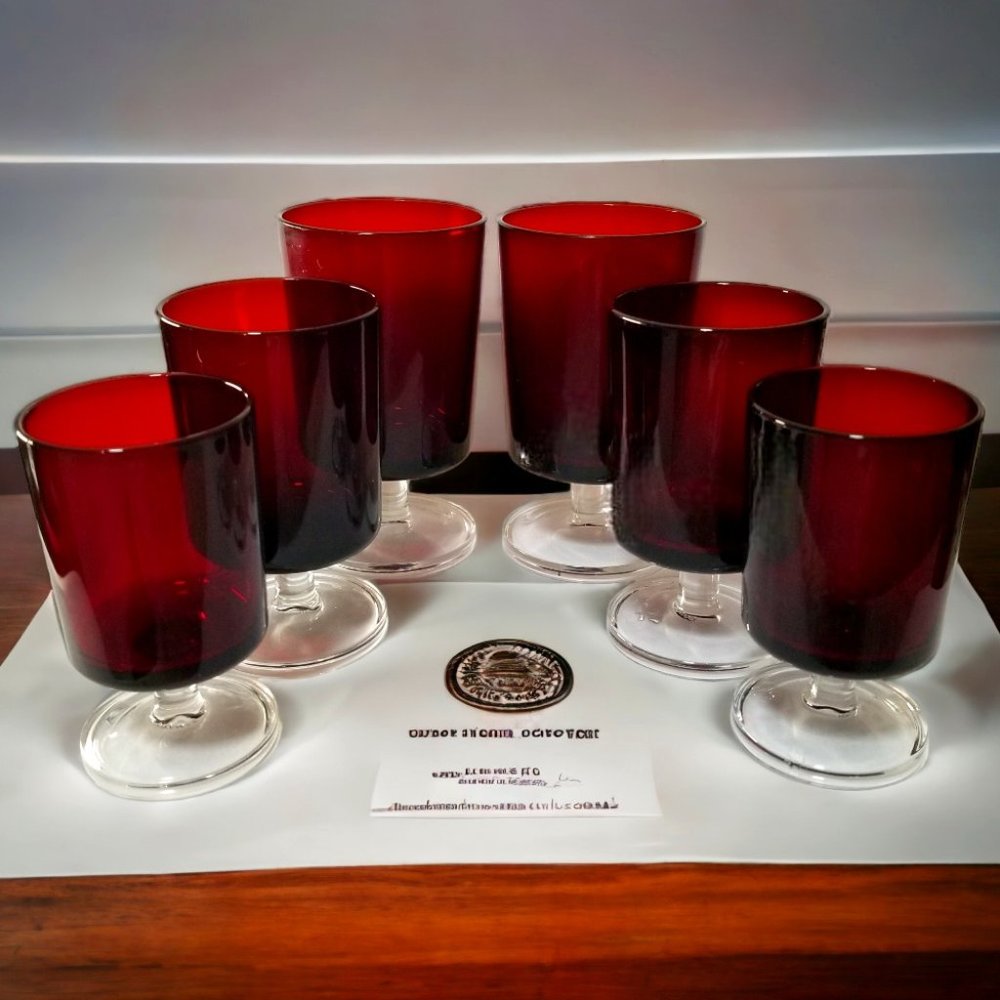 CRISTAL D'ARQUES Ruby Red Glasses Water/Wine/Cordial ,Cavalier Starter Set - Picture 1 of 11